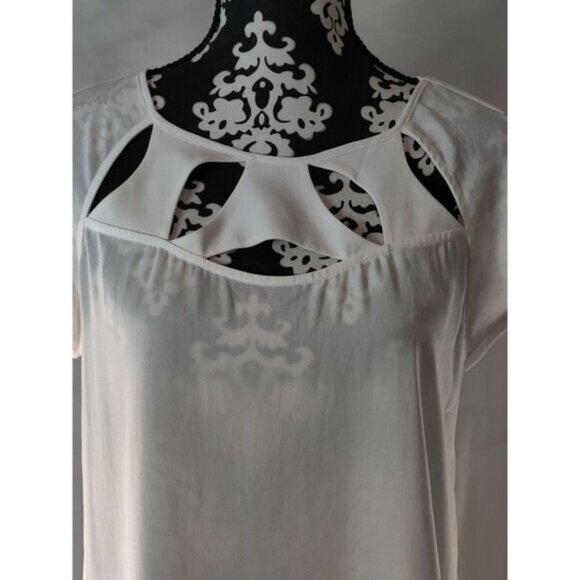 Ro & De Sheer Cut‎ Out White Short Sleeve Top Women's Size Small - Picture 2 of 12